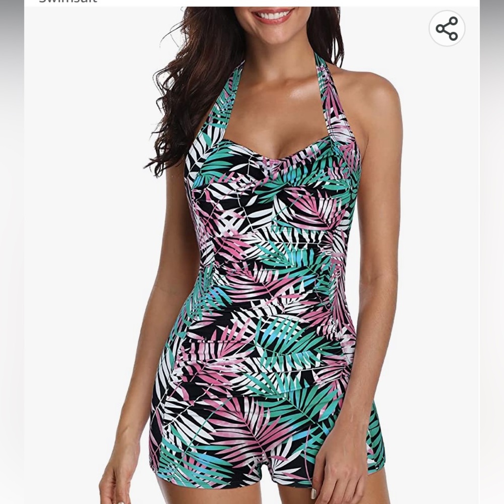 Boy/leg one piece ruffle tummy control, push up bathing suit, new no tags